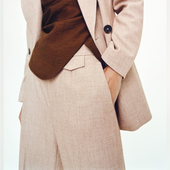 ZARA High Waist Straight Wide-Leg Light Tan Trousers - Size S - Picture 3 of 12